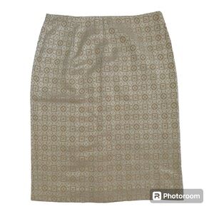 Carolina Herrera Beige And Silver Print Pencil Skirt Italian Made In Size 6